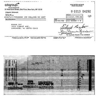 Check #0313-04292 to Manya Ort, $1,100, Aug 2006