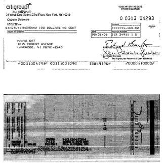 Check #0313-04293 to Manya Ort, $1,100, Aug 2006