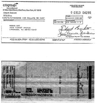 Check #0313-04295 to Manya Ort, $1,100, Aug 2006
