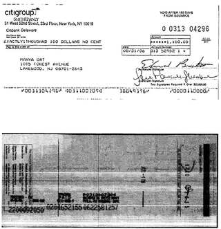 Check #0313-04296 to Manya Ort, $1,100, Aug 2006