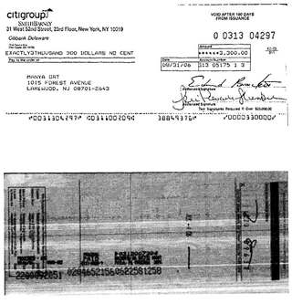 Check #0313-04297 to Manya Ort, $3,300, Aug 2006