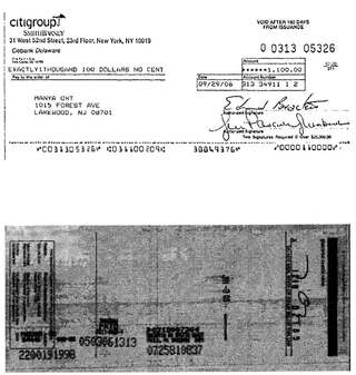 Check #0313-05326 to Manya Ort, $1,100, Sep 2006