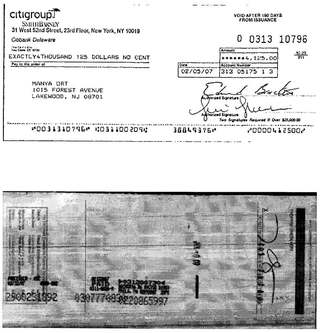 Check #0313-10796 to Manya Ort, $4,125, Feb 2007