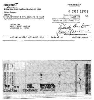 Check #0313-11508 to Manya Ort, $1,375, Feb 2007