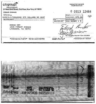 Check #0313-12464 to Manya Ort, $1,375, Mar 2007