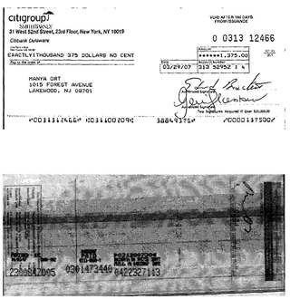 Check #0313-12466 to Manya Ort, $1,375, Mar 2007