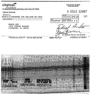 Check #0313-12467 to Manya Ort, $1,375, Mar 2007