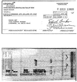 Check #0313-13920 to Manya Ort, $1,375, May 2007