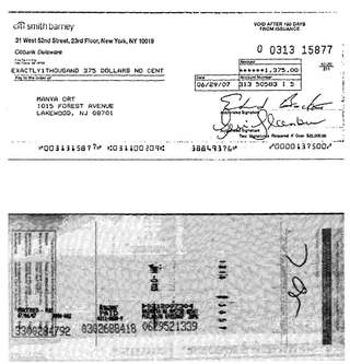 Check #0313-15877 to Manya Ort, $1,375, Jun 2007
