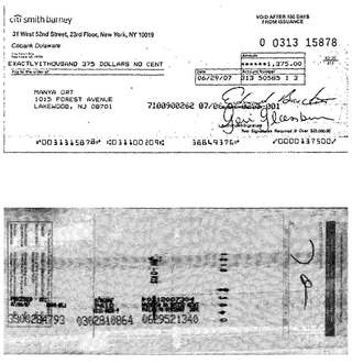 Check #0313-15878 to Manya Ort, $1,375, Jun 2007