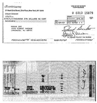 Check #0313-15879 to Manya Ort, $1,375, Jun 2007