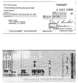 Check #0313-15880 to Manya Ort, $1,375, Jun 2007
