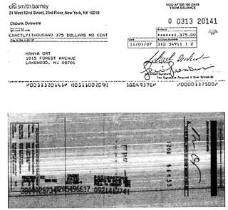 Check #0313-20141 to Manya Ort, $1,375, Nov 2007