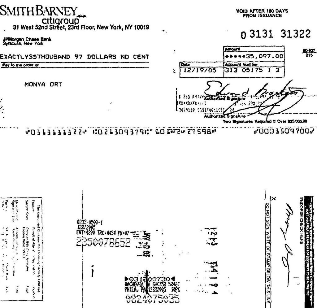 Smith Barney check for $35,097