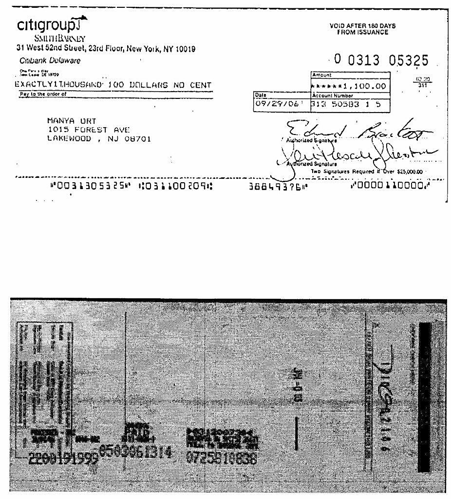 Citigroup check for $1,100