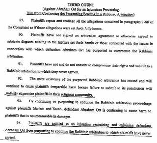 Third Count of the daughters' complaint: injunction against the Rabbinic arbitration