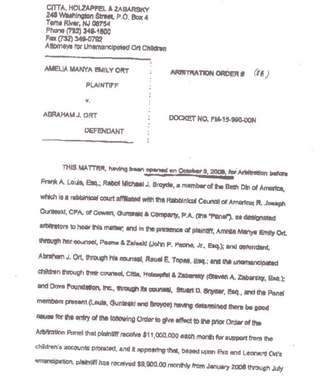 Arbitration Order #16, page 1: panel and $11,000/month support from children's accounts
