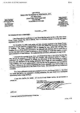 Attorney letter explaining why Ort v. Ort went to binding arbitration (December 2009)