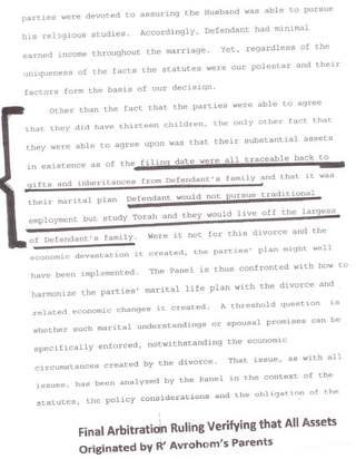 Arbitration ruling excerpt: all assets traceable to gifts and inheritances from the defendant's family