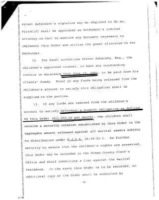 Arbitration order page: children's counsel fees and $11,000/month support from children's accounts