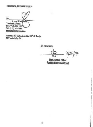 East 16th Street distribution stipulation, February 2017 — page 5 (so-ordered)