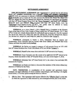 East 16th Street settlement agreement, July 2017 — page 1