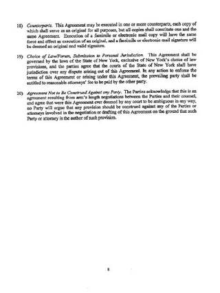 East 16th Street settlement agreement, July 2017 — counterparts and choice of law, page 8