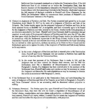 Jamaica Avenue settlement agreement, July 2017 — partition and sale, page 3