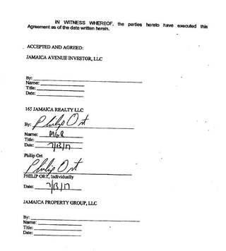 Jamaica Avenue settlement agreement — signature page, Philip Ort and 165 Jamaica Realty