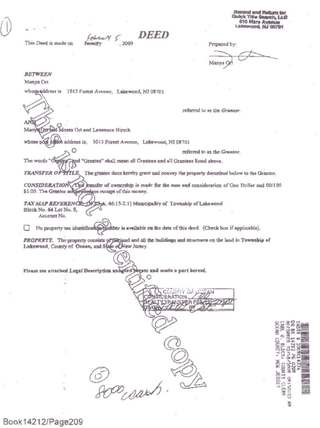 Deed: Manya Ort to Manya Ort, Moses Ort, and Lawrence Hirsch, February 5, 2009 ($1.00) — page 1