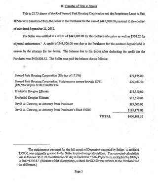 Co-op closing statement: transfer of shares, December 2012
