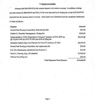Co-op closing statement: escrow accounting, December 2012