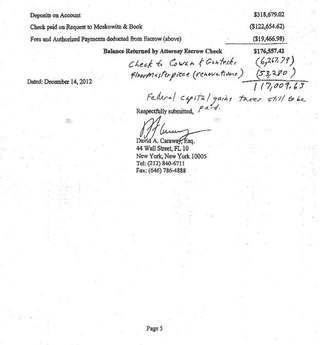 Co-op closing statement: escrow reconciliation, December 2012